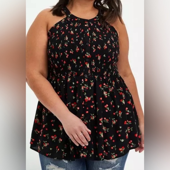 torrid Tops - Torrid Black and Red Floral Blouse